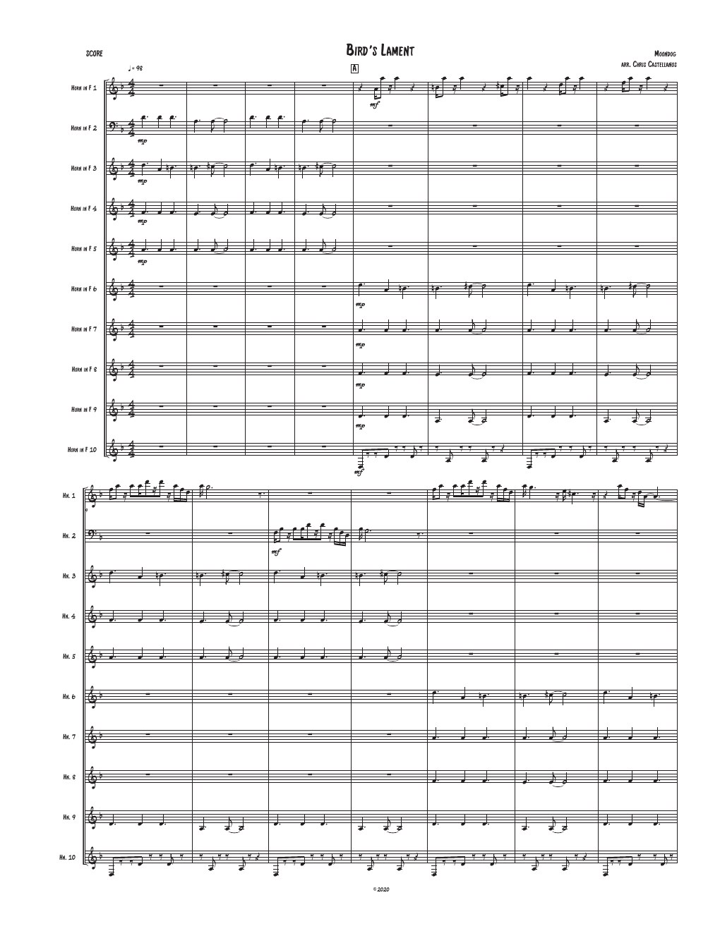 First page of Bird's Lament, arranged for ten horns