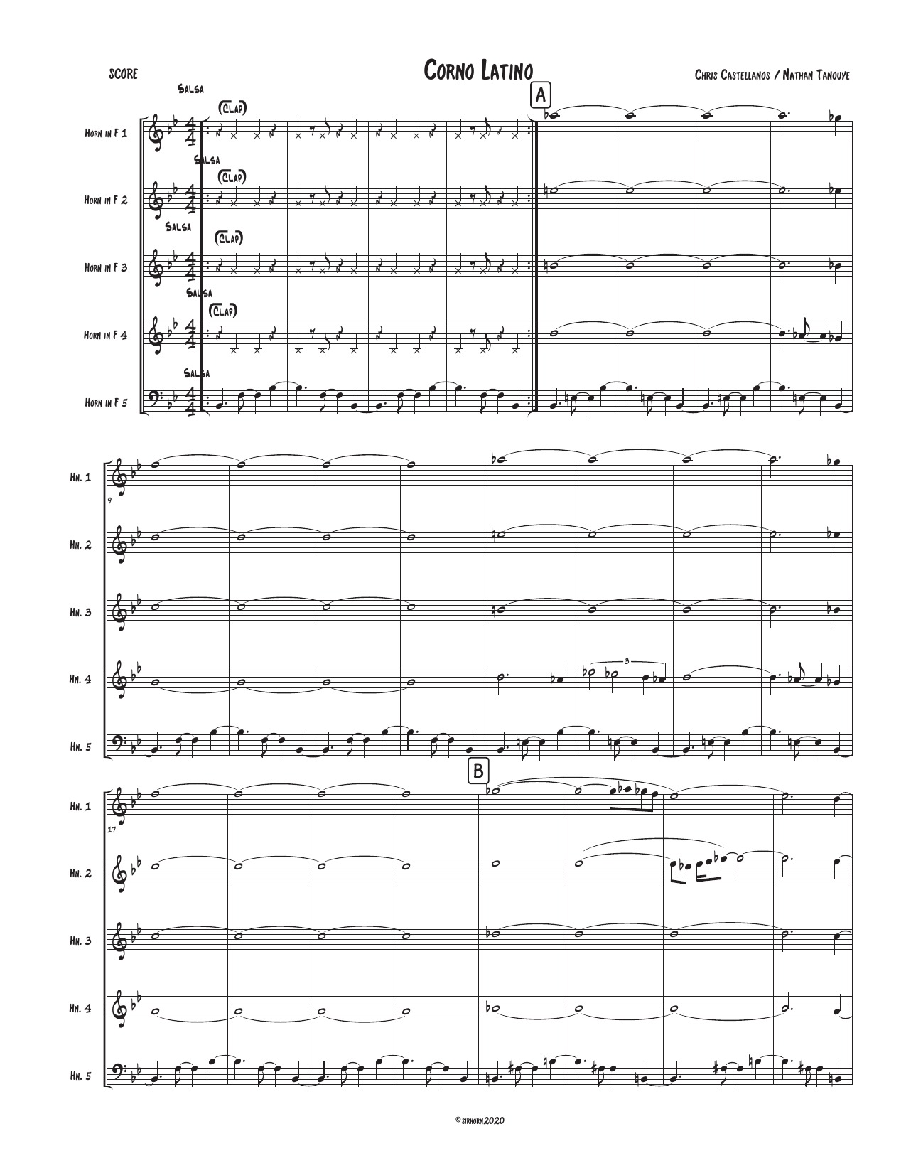 First page of Corno Latino for five horns