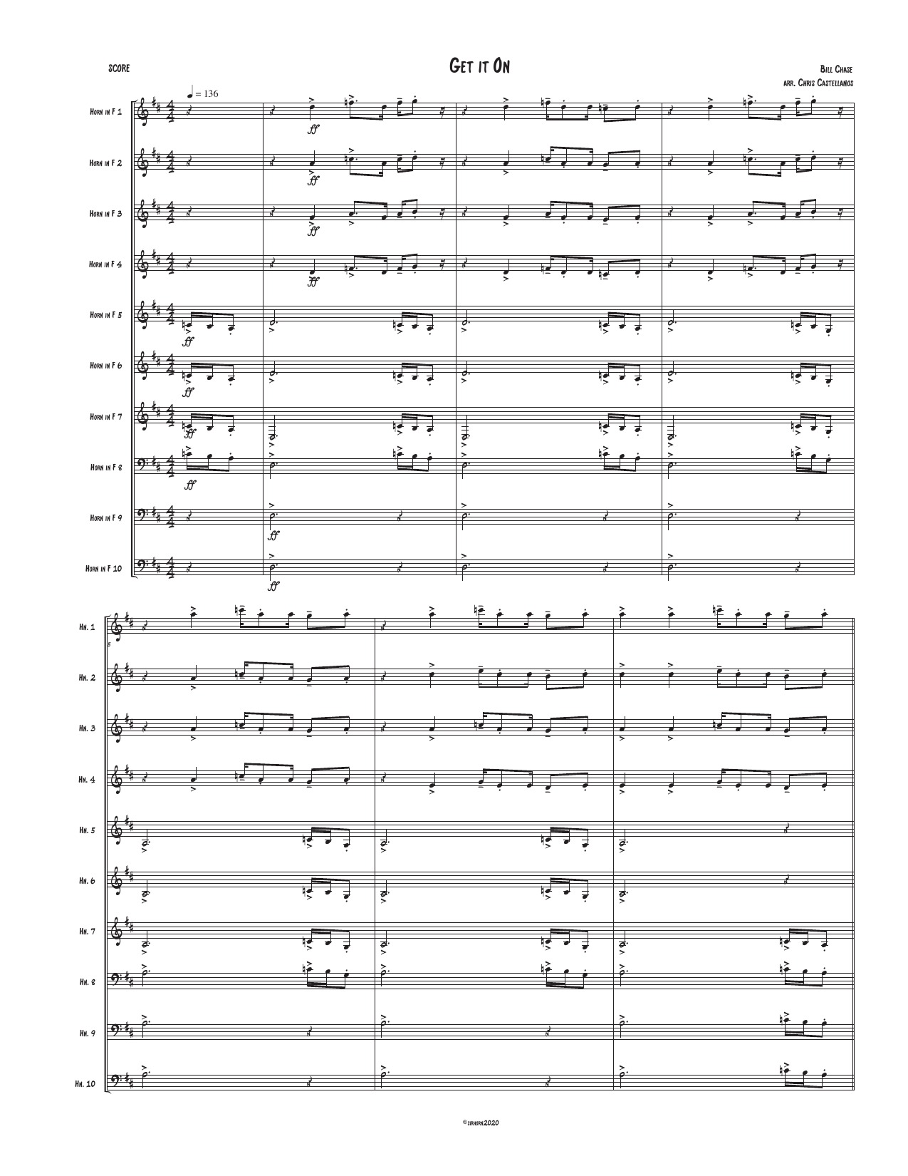 First page of Get It On, arranged for ten horns