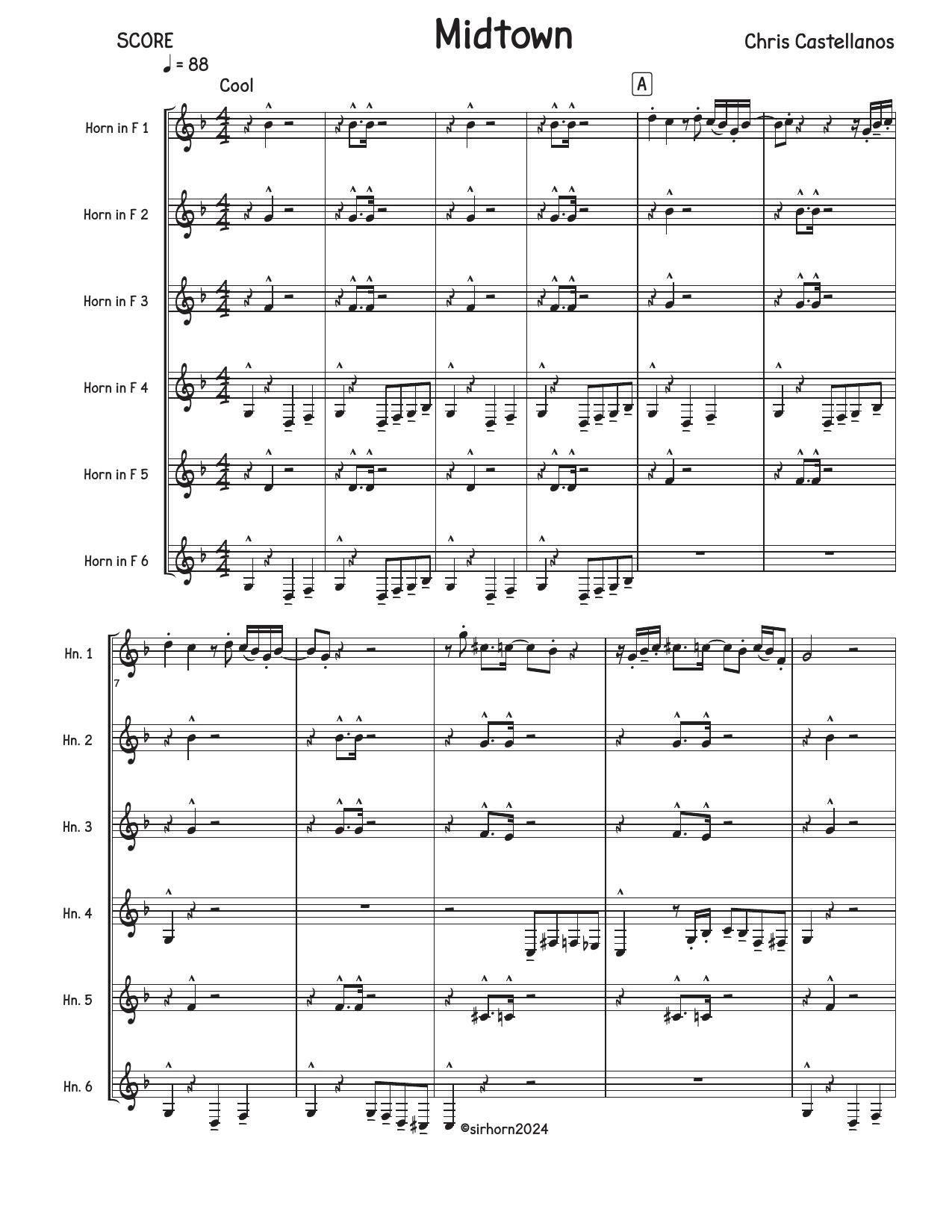 First page of Midtown for six horns