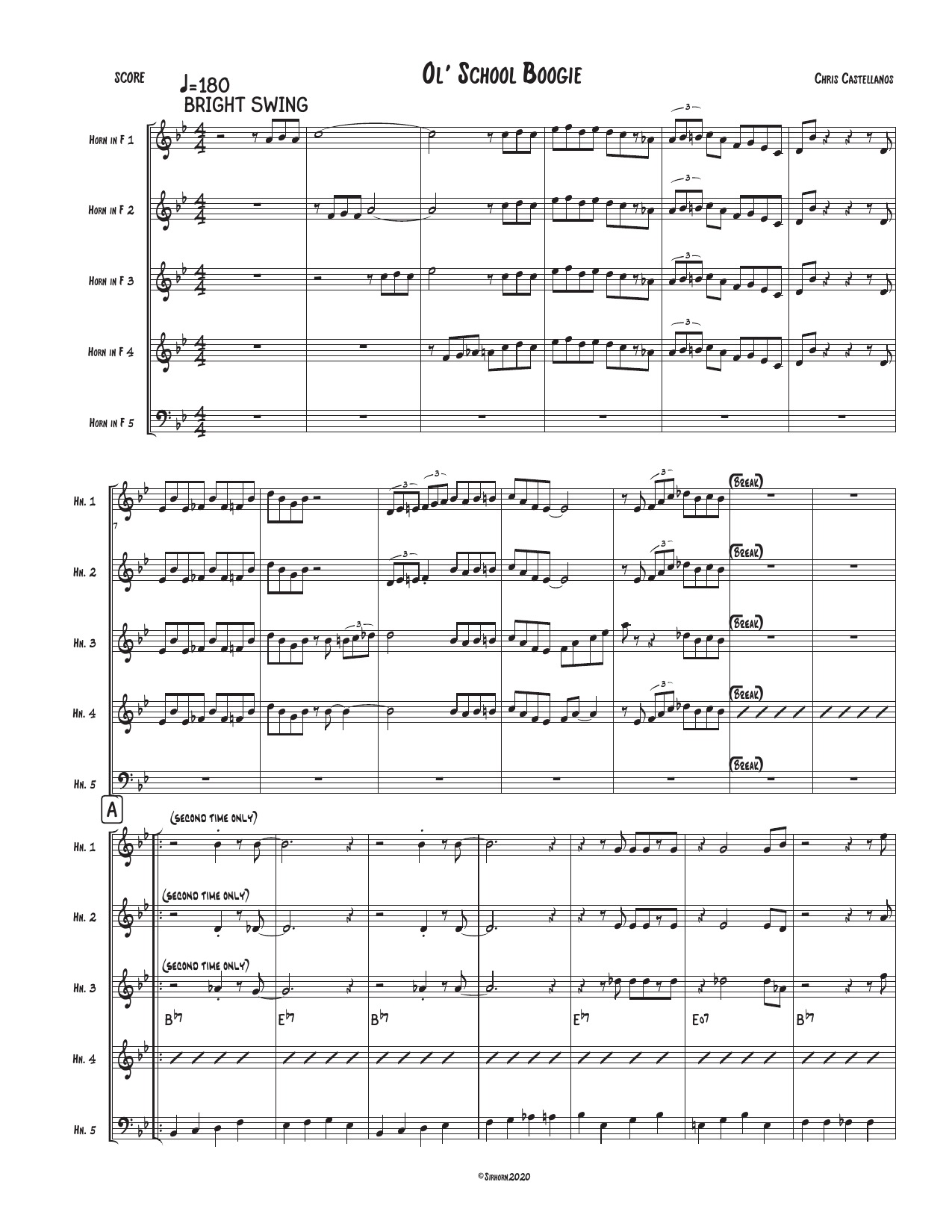 First page of Ol' School Boogie for five horns