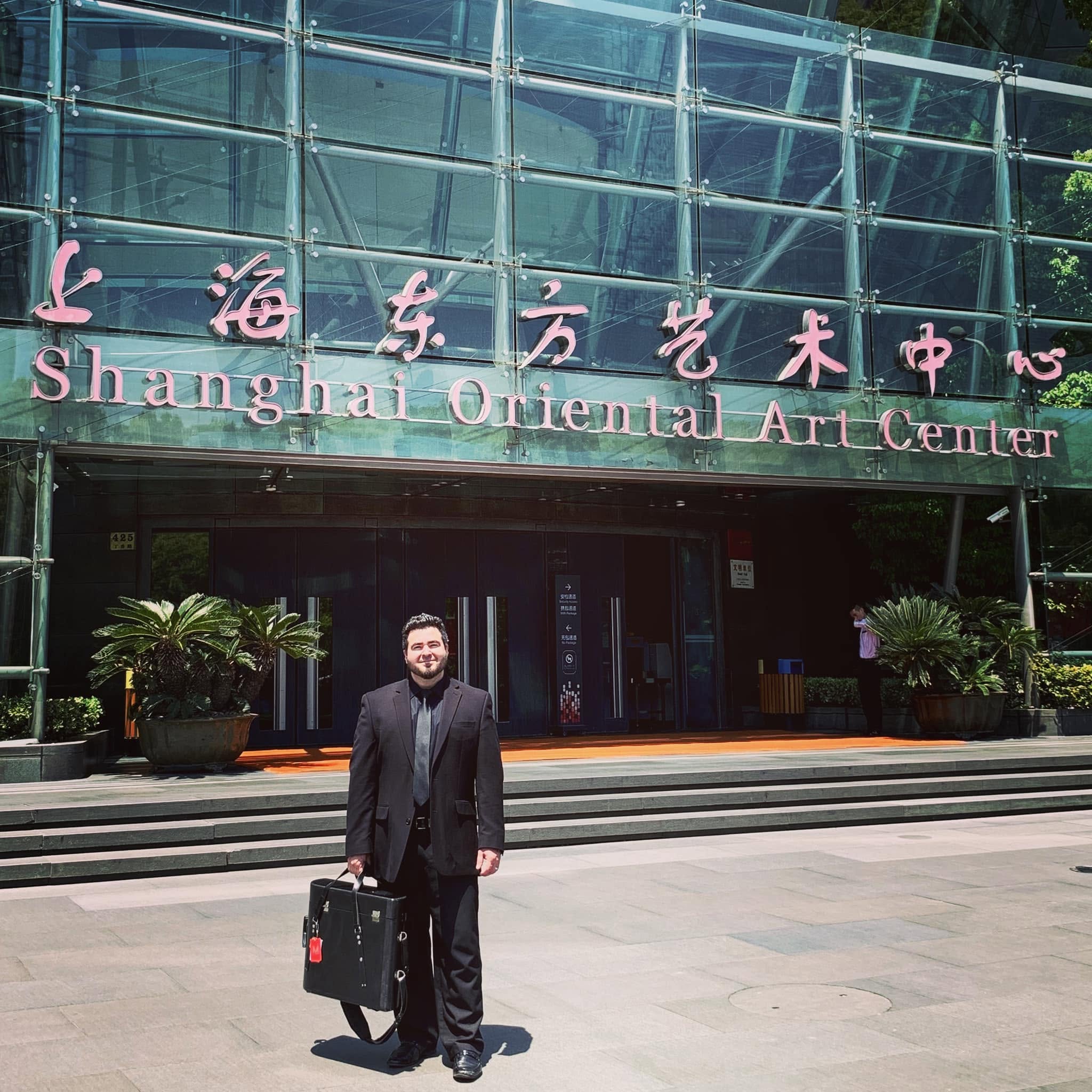 Chris Castellanos outside the Shanghai Oriental Art Center
