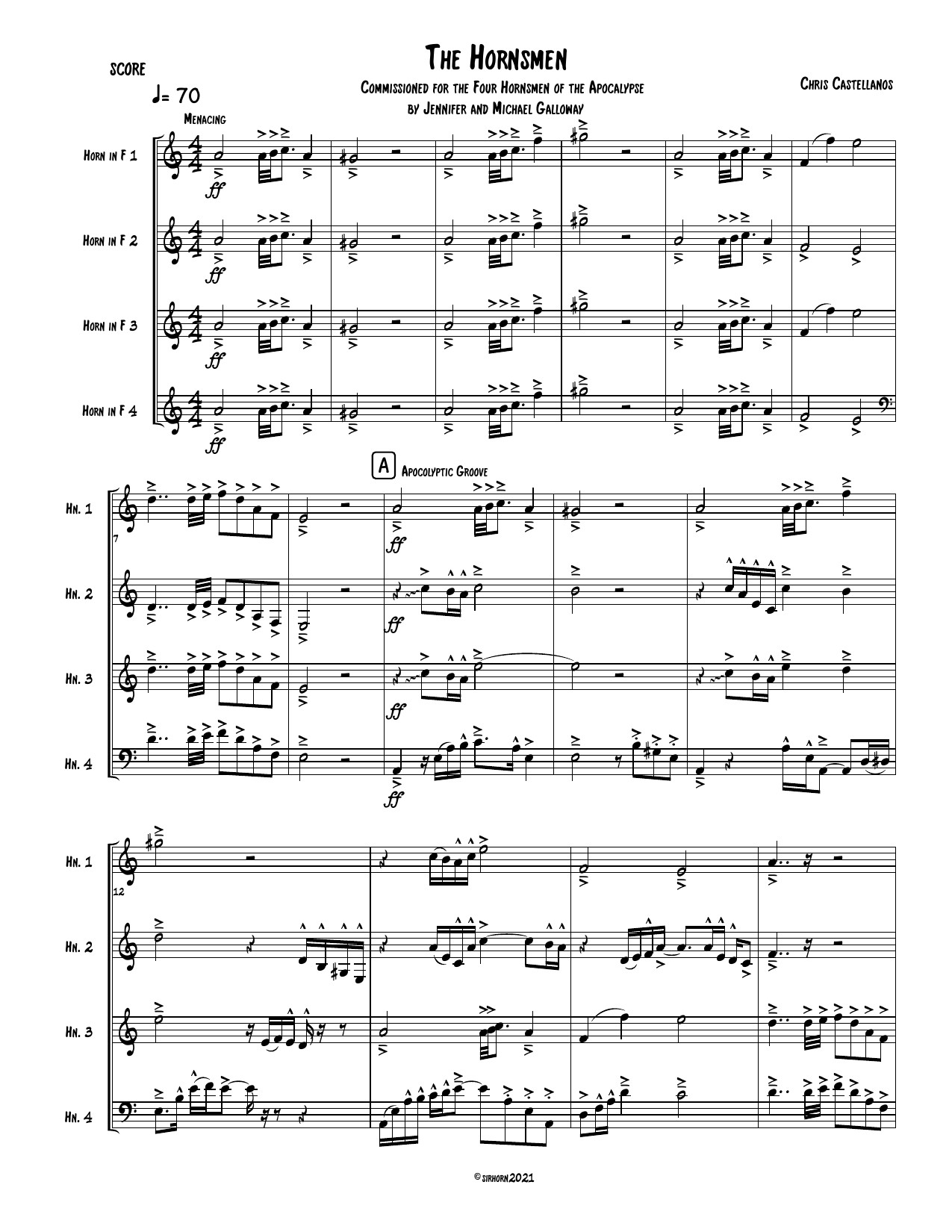 First page of The Hornsmen for four horns